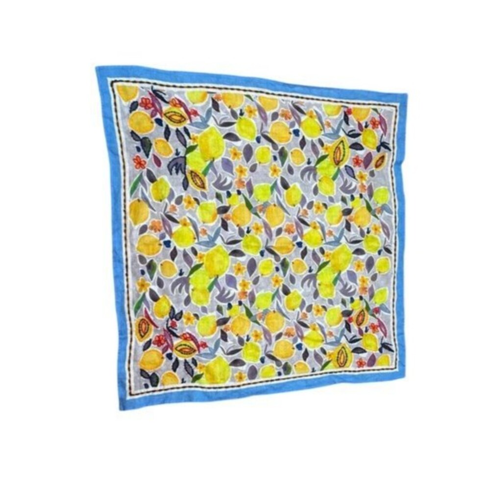 Anthropologie Vismaya Square Scarf - Lemons - Embroidered - Lightweight - Boho